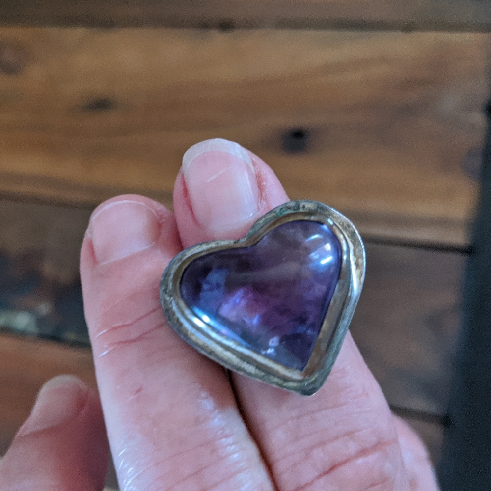Handmade amethyst heart ring silver artist ring